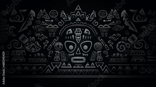 pattern on a black background. Ethnic, tribal ornaments of East, Asia, India, Mexico, Aztecs, Peru for brochure, booklet, flyer, website. © alexkich