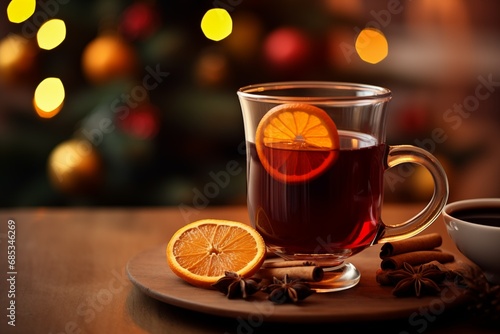 Christmas mulled wine. Red Hot wine or gluhwein with spices, winter drink,