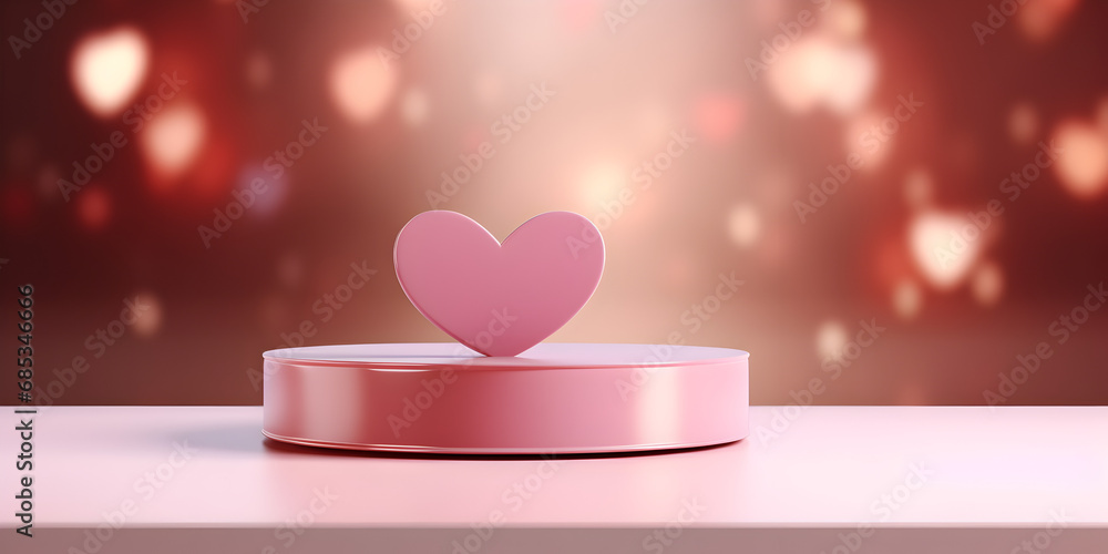 Pink round mock up podium podest with blurry hearts lights