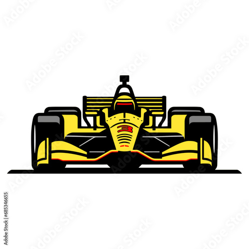 Indycar motorsport racing car vector illustrated silhouette yellow front view photo
