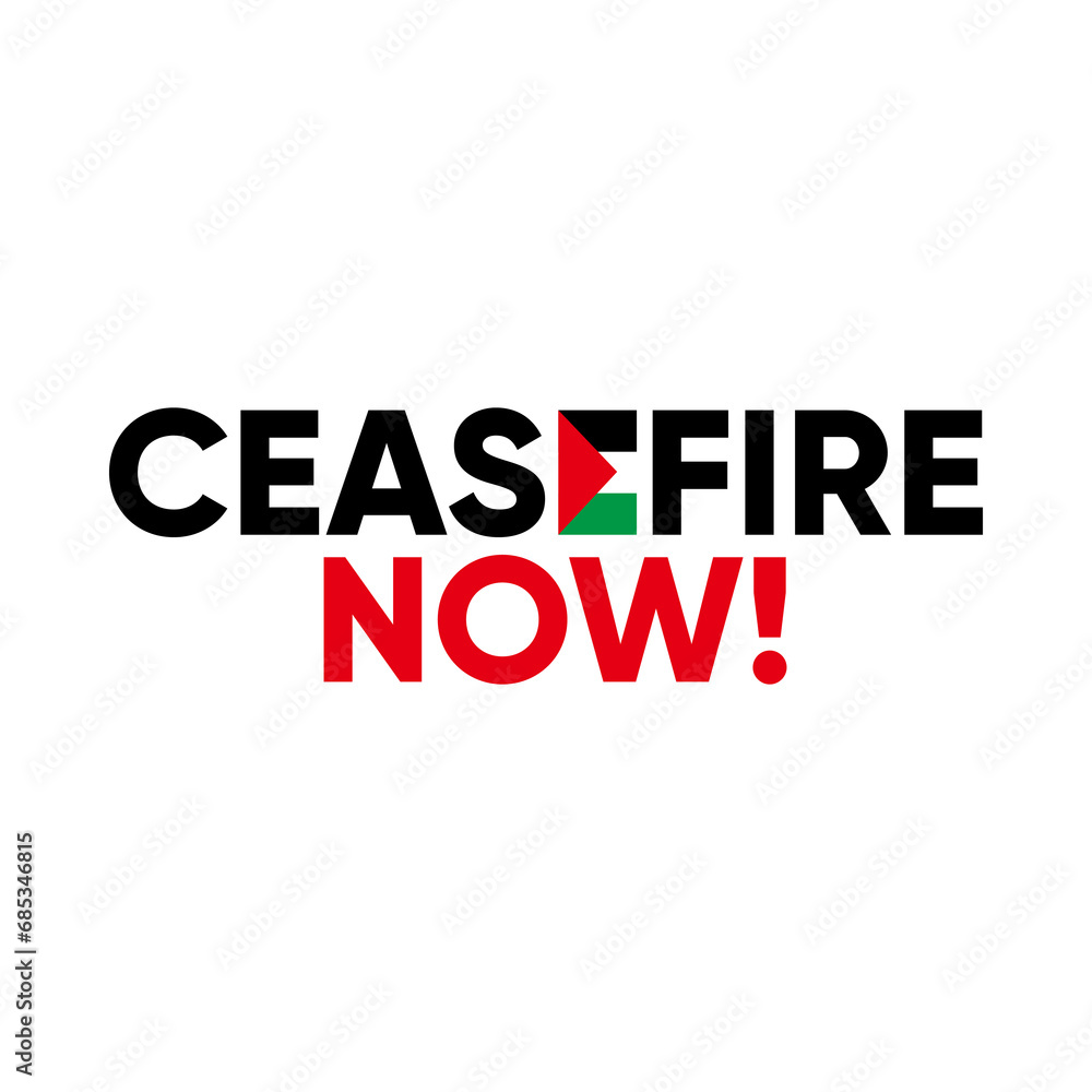 Ceasefire now in palestine, banner, logo, text design - obrazy, fototapety, plakaty 