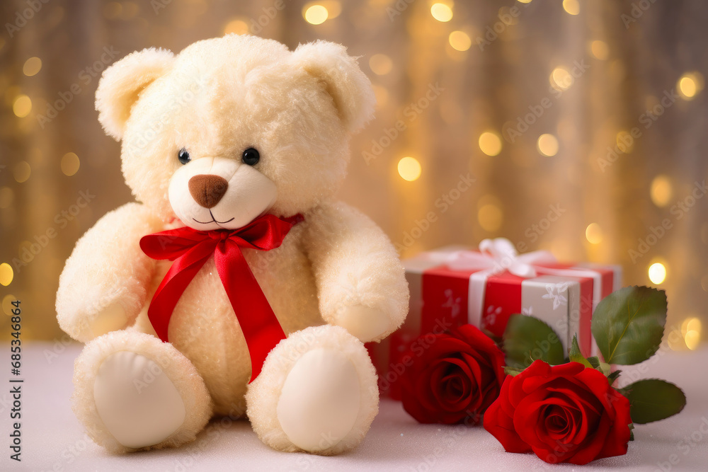 Whimsical Snowy Teddy Embracing a Scarlet Rose Whimsical Snowy Teddy Embracing a Scarlet Rose