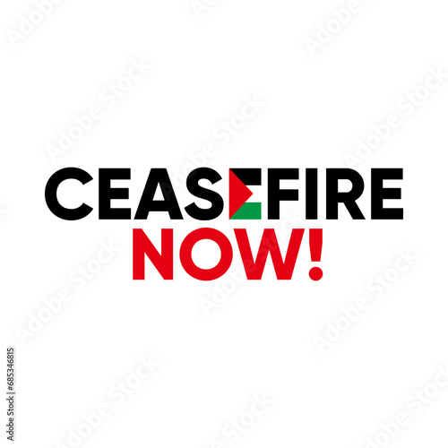 Ceasefire now in palestine, banner, logo, text design photo