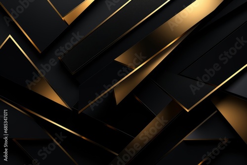 Modern geometric abstract background. Polygonal pattern in gold and black tones. Golden geometric 3D render.