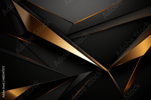 Modern geometric abstract background. Polygonal pattern in gold and black tones. Golden geometric 3D render.
