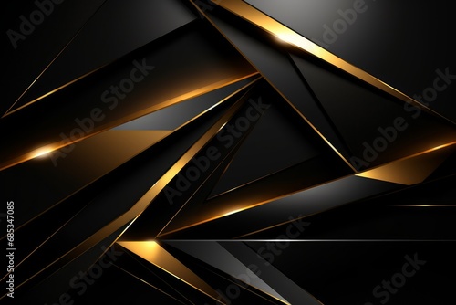 Modern geometric abstract background. Polygonal pattern in gold and black tones. Golden geometric 3D render.