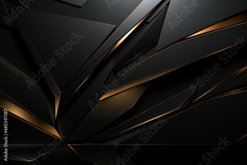 Modern geometric abstract background. Polygonal pattern in gold and black tones. Golden geometric 3D render.