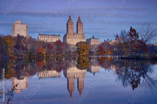 Autumn morning over The Lake and The San Remo building, Central Park. photo