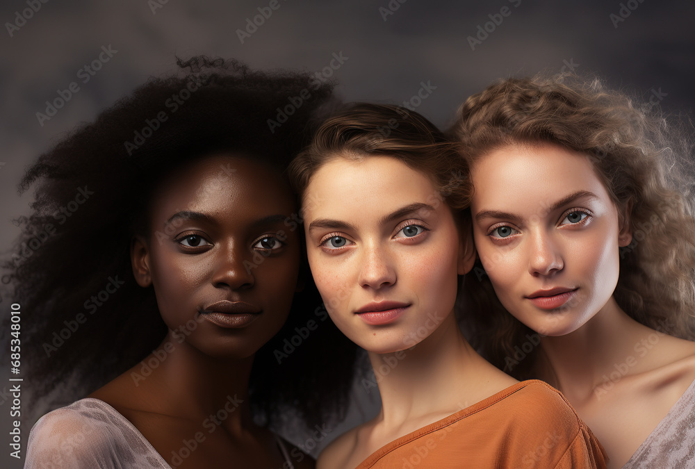 Portrait of a group young multiracial women standing together Portrait of a group young multiracial women standing together