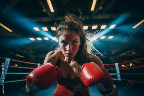 Female boxer in a fight