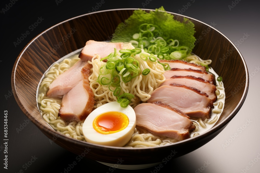 Asian ramen noodles soup with egg, pork in bowl , Japanese cuisine Asian ramen noodles soup with egg, pork in bowl , Japanese cuisine