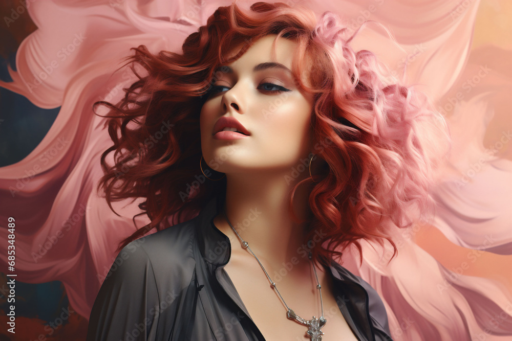 Fototapeta premium Portrait of sensual young red haired woman with long ginger curly hair.