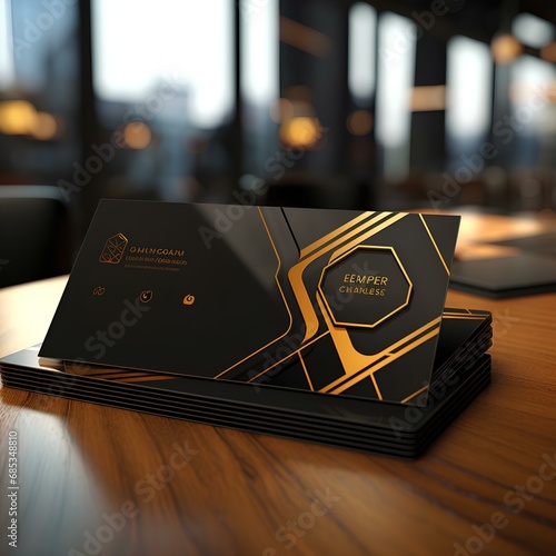 business card mockup with gold foil, AI Generative