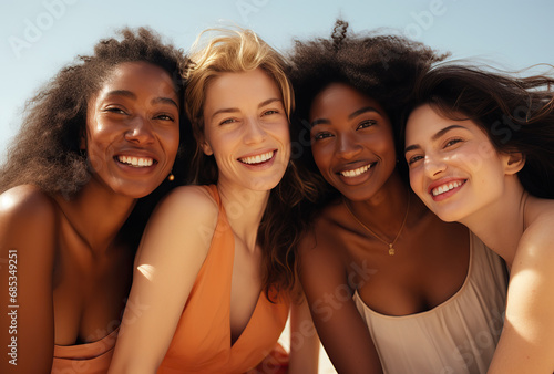 Portrait of a group young multiracial women standing together photo