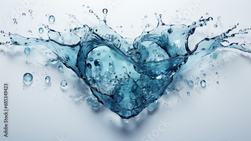  a heart made out of water splashing out of it's sides and into it's water droplets.