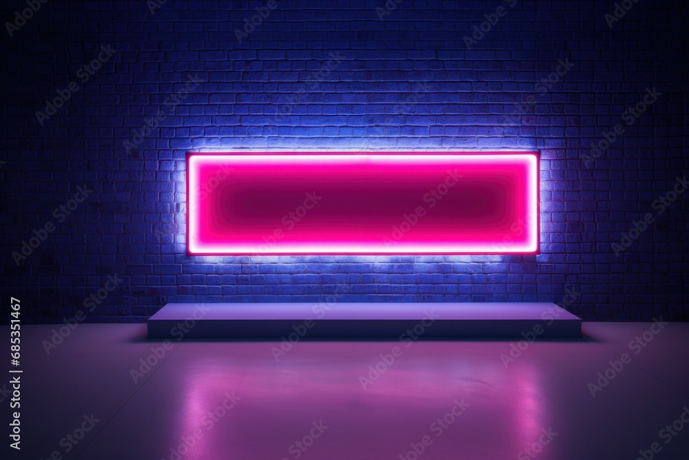 Frame with neon lights on the brick wall background