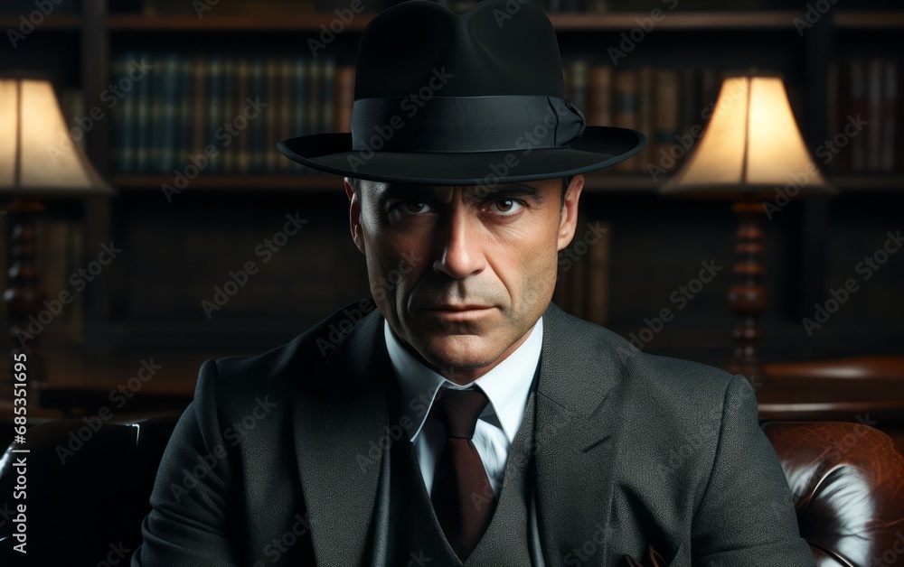 a dramatic portrait of a mobster in a hat a dramatic portrait of a mobster in a hat