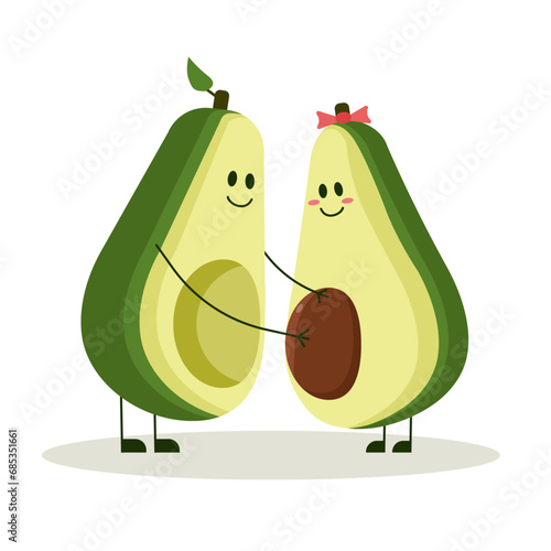 Avocado family with pregnant woman. Expecting baby, hugging, love,  cartoon character. 