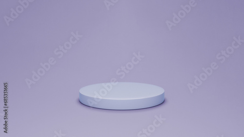 3D rendering of a minimal white podium on pastel purple background  simple round display stand for product presentation  clean and modern design concept