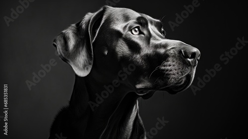  a close up of a dog's face in a black and white photo of a dog's head.