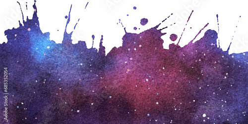 Vector cosmic illustration for border. Beautiful colorful space background. Watercolor Cosmos