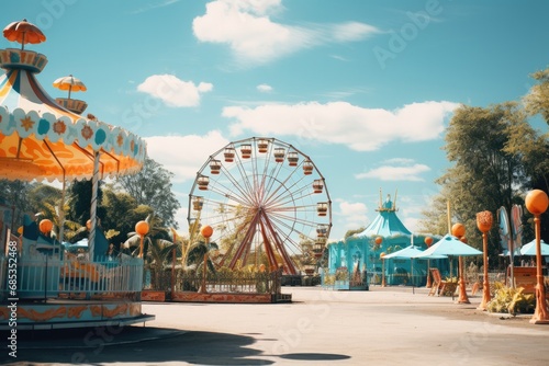 Amusement park with carousels and attractions for children. Generative ai