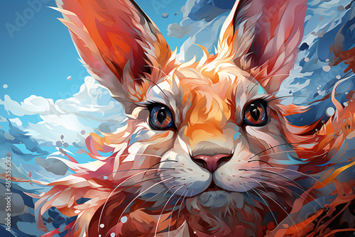 easter bunny, portrait of a cute animal close-up. illustration. rabbit and flowers.