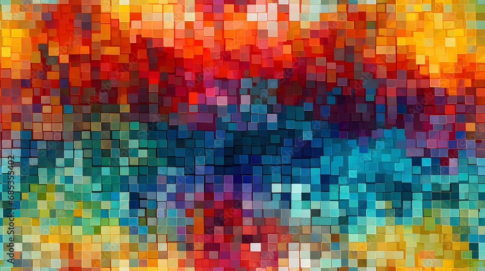 Seamless abstract digital pixel mosaic with vibrant geometric design