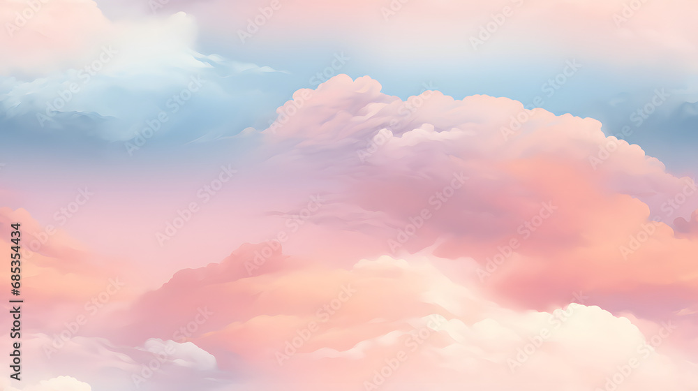 Seamless close-up texture of sunset sky with soft pastel clouds