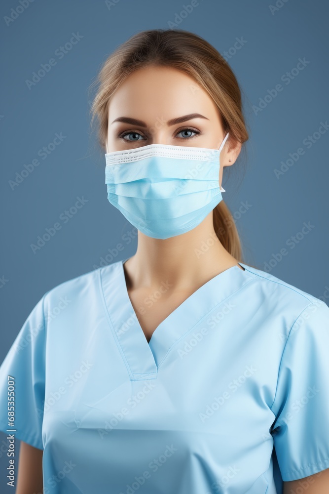 Portrait of a beautiful young nurse or doctor wearing a surgical mask Portrait of a beautiful young nurse or doctor wearing a surgical mask