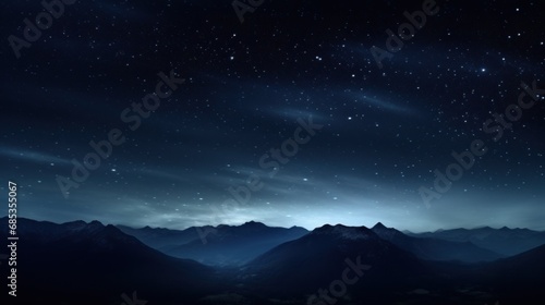  a night sky filled with stars and a mountain range with mountains in the foreground and the moon in the distance. © Olga