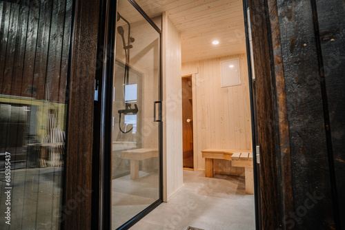 Sauna vestibule for a wooden house