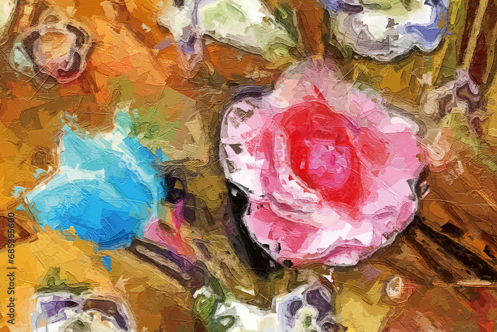 Oil paintings and various flowers, roses, and peonies are beautiful Oil paintings and various flowers, roses, and peonies are beautiful