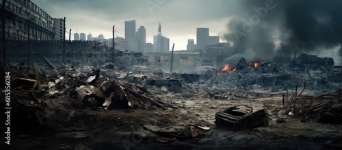 Aftermath of war. Destroyed urban environment.