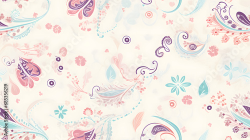 Seamless subtle paisley fabric pattern in soft pastel colors