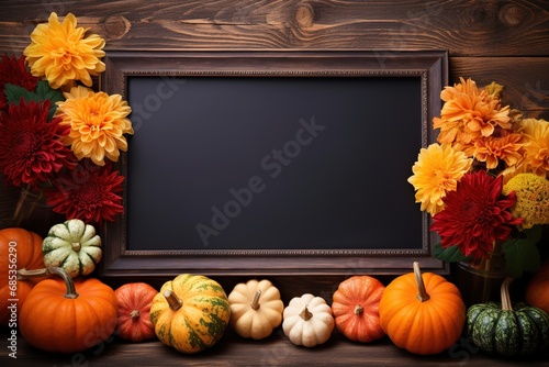 fall display with blank chalkboard