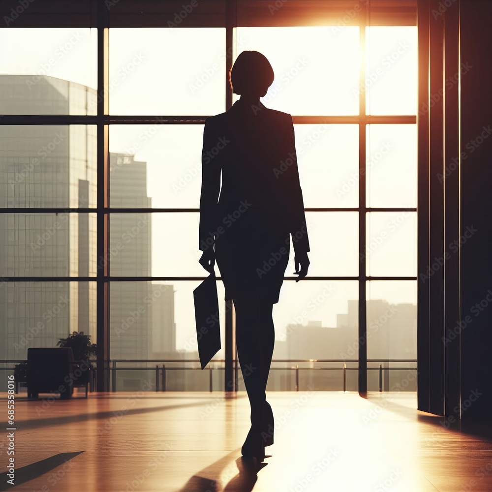 woman with documents in the office of a business center, view from the back woman with documents in the office of a business center, view from the back