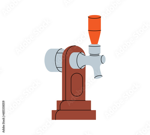 Beer tap. Beer pub product. Brewing process, brewery factory production element. Vector illustration.