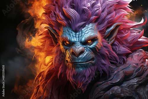 troll  a humanoid mythical creature from Scandinavian mythology. colorful illustration in light blue  orange and purple tones.