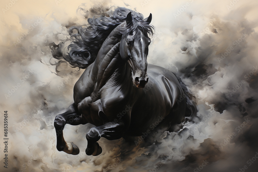 Immerse yourself in the beauty of a majestic black horse captured in a stunning watercolor painting illustration. Experience the grace and power in every stroke. Ai generated Immerse yourself in the beauty of a majestic black horse captured in a stunning watercolor painting illustration. Experience the grace and power in every stroke. Ai generated