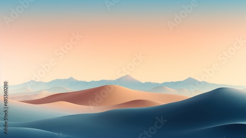  a desert landscape with a mountain range in the distance and a blue sky in the foreground with a pink and blue sky in the background.