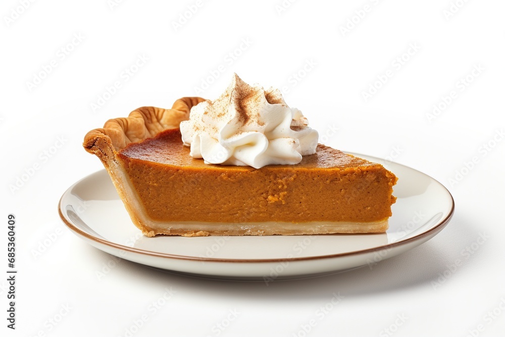 Plate with piece of tasty pumpkin pie isolated Plate with piece of tasty pumpkin pie isolated