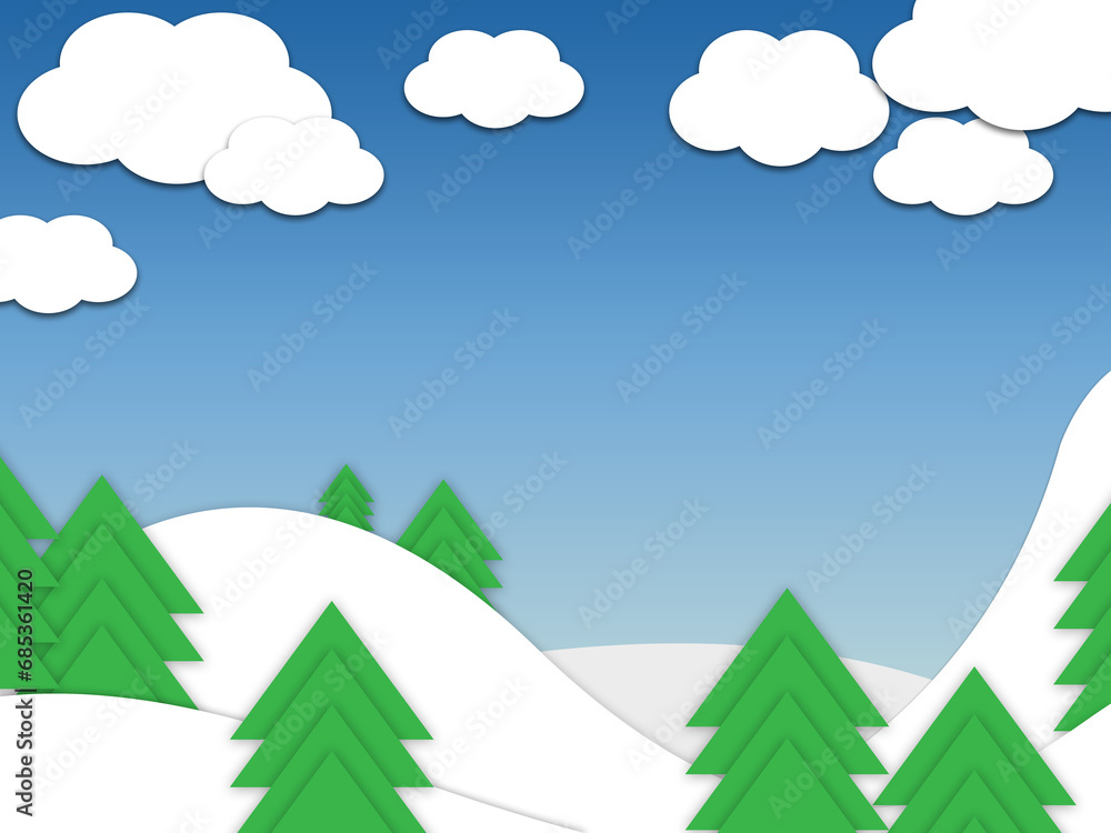 Snow mountain illustration, Pine trees under the cloudy blue sky. Christmas abstract background Snow mountain illustration, Pine trees under the cloudy blue sky. Christmas abstract background