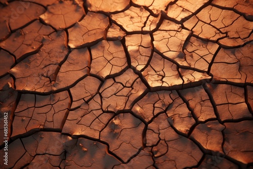 Dried and cracked desert close-up. Cracks in the sun-scorched earth. Background of a hot desert.
