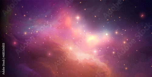 Space vector background with realistic nebula and shining stars. Magic colorful galaxy with stardust