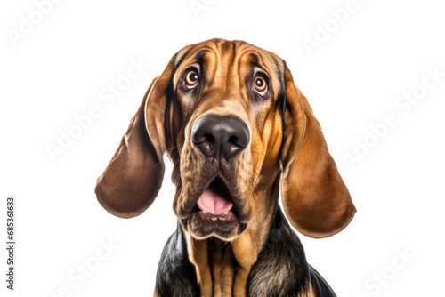 Portrait of curious Bloodhound dog isolated on white background photo