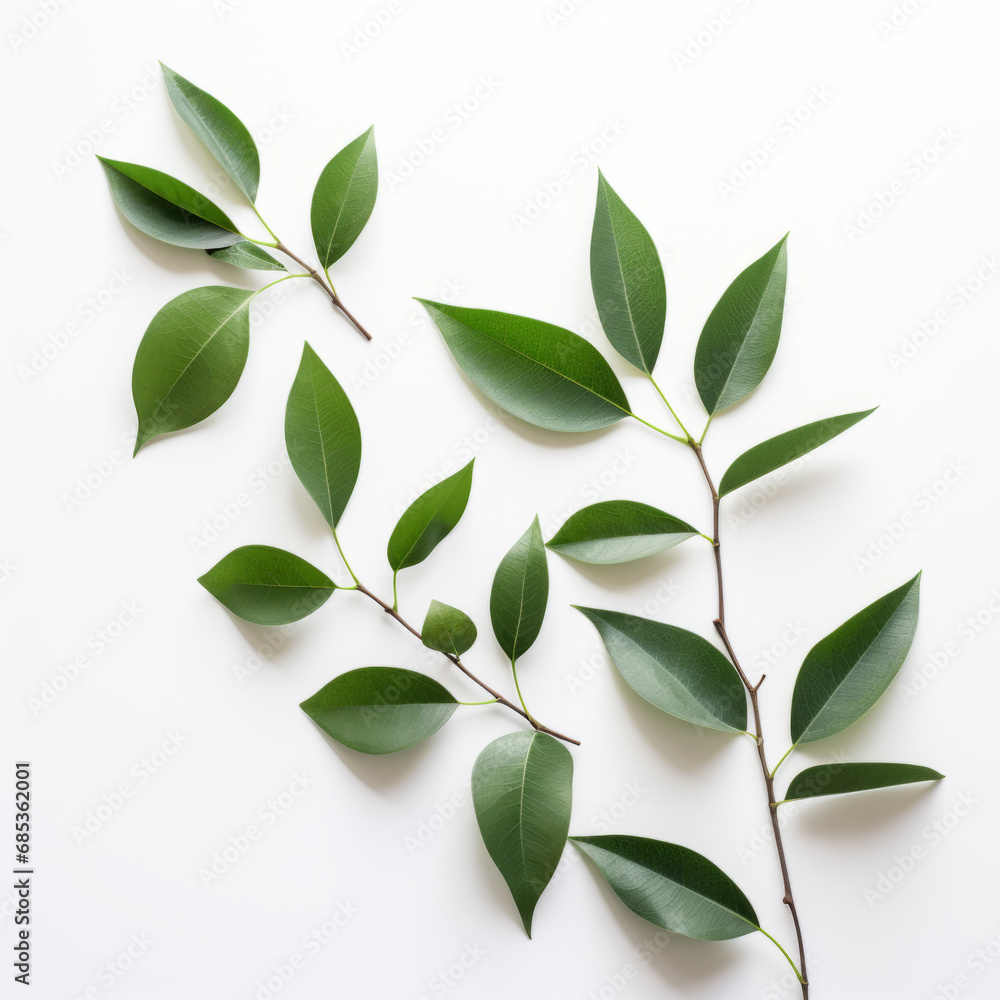 Set of green leaves, isolated on white background Set of green leaves, isolated on white background