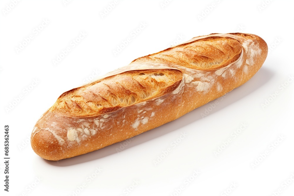 Freshly baked baguette isolated on white background