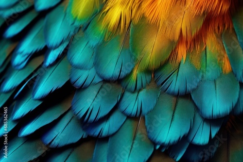Beautiful bright blue peacock feathers close-up. Feathers of an exotic bird. Indigo bird. © Anton