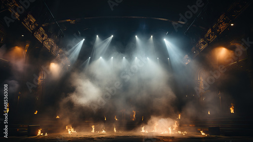 Empty concert stage with smoke background